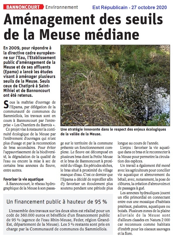article sur l'aménagement des seuils de la Meuse