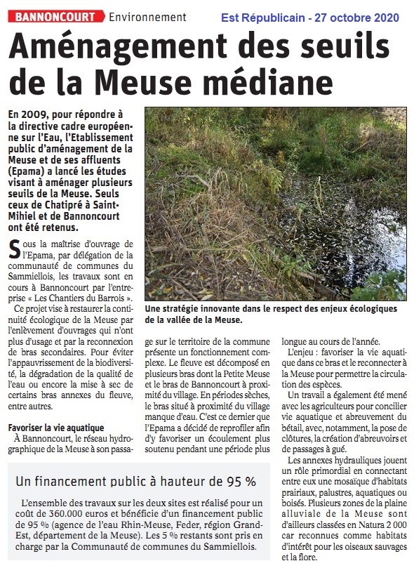 Source: EST RÉPUBLICAIN article sur l'aménagement des seuils de la Meuse