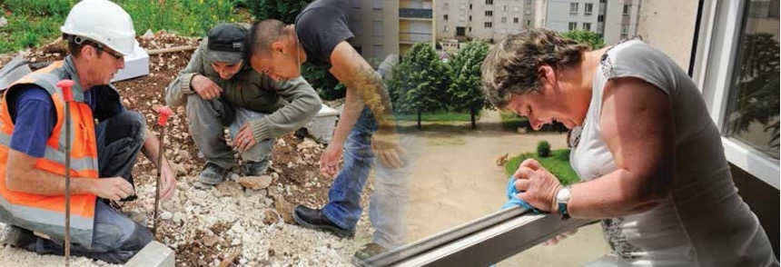 Personnes travaillant dans le bâtiment et le nettoyage